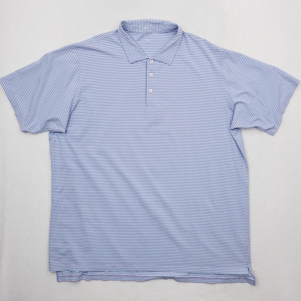 B Draddy Polo Shirt Mens 2XL Purple Blue Striped Pima Cotton Golf Stretch